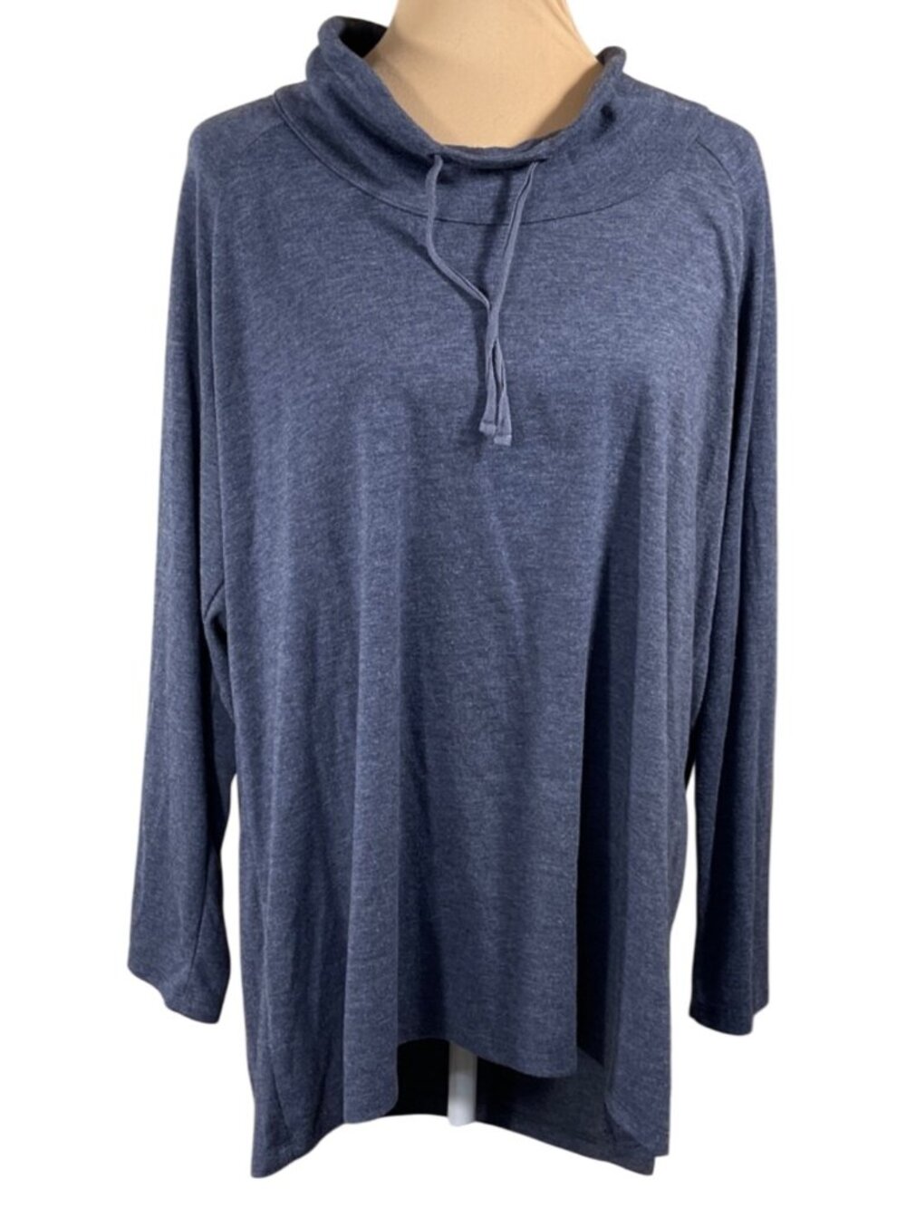 Intro Tunic Top Slate Blue Size L Large Cowl Neck Drawstring Soft Long Sleeve